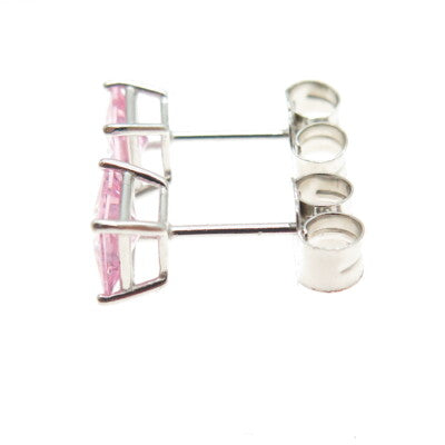 925 Sterling Silver Princess-Cut Shaped Pink C Z Stud Earrings