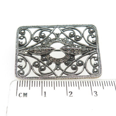 925 Sterling Silver Vintage Rhinestone Boho / Ethnic Pin Brooch