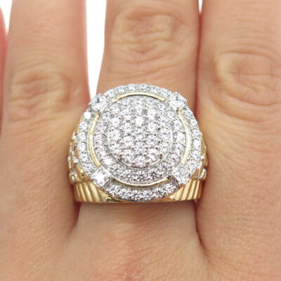 925 Sterling Silver Gold Plated Pave C Z Wide Ring Size 10.25