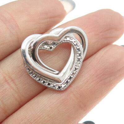 925 Sterling Silver Real Diamond Accent Interlocked Heart Pendant