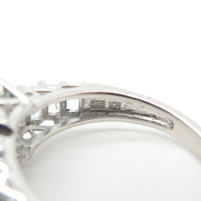 925 Sterling Silver Real Emerald-Cut Blue Topaz Engagement Ring Size 8