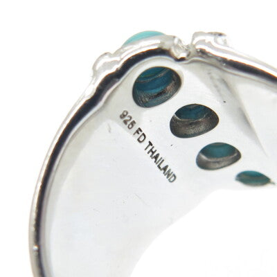 925 Sterling Silver Real Turquoise Gemstone Hammered Finish Ring Size 6.5