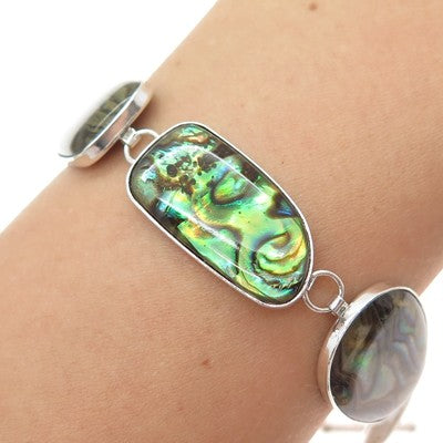 LUCAS LAMETH LUC 925 Sterling Silver Vintage Real Abalone Shell Bracelet 7-8"