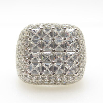 925 Sterling Silver Pave Multi-C Z Wide Ring Size 8