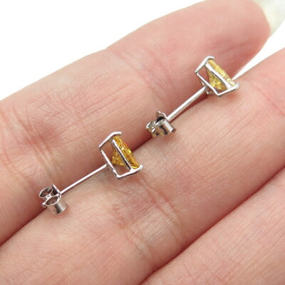 925 Sterling Silver Triangle-Cut Canary Yellow C Z Stud Earrings