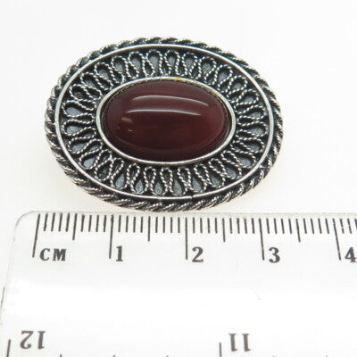 925 Sterling Silver Vintage Real Carnelian Gemstone Ethnic Pin Brooch / Pendant