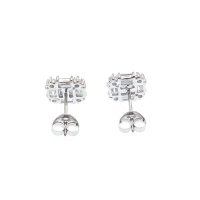 925 Sterling Silver Princess Emerald & Round-Cut C Z Stud Earrings