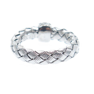 925 Sterling Silver Real Round-Cut Diamond Woven Band Ring Size 5.75