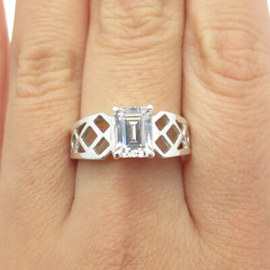 925 Sterling Silver Emerald-Cut Shaped C Z Cage Ring Size 9