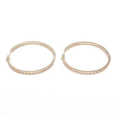 KLEO 925 Sterling Silver Gold Plated Round-Cut C Z In & Out Large Hoop Earrings