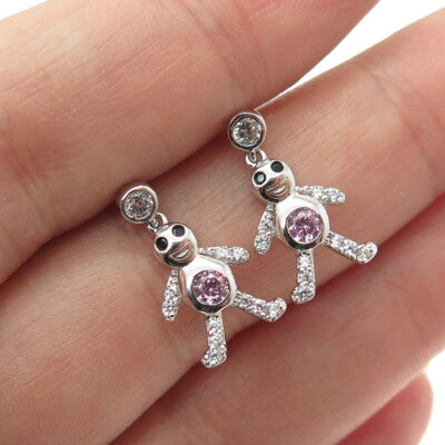 925 Sterling Silver Enamel Purple & White C Z February Birthstone Boy Earrings