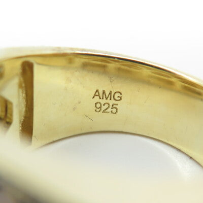 925 Sterling Silver Gold Plated Princess & Round-Cut Shaped C Z Ring Size 10