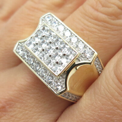 925 Sterling Silver Gold Plated Princess & Round-Cut Shaped C Z Ring Size 10