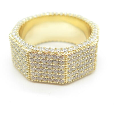 925 Sterling Silver Gold Plated Pave C Z Band Ring Size 12.75
