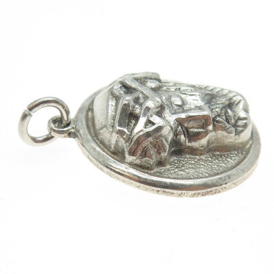 THEDA 925 Sterling Silver Antique Art Deco Jesus Religious Round Pendant