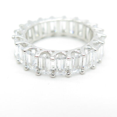 925 Sterling Silver Emerald-Cut Shaped C Z Band Ring Size 6.75