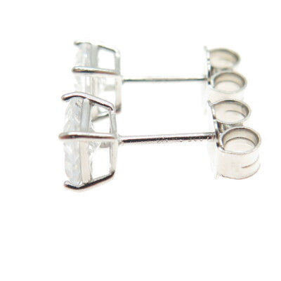 925 Sterling Silver Princess-Cut Shaped White C Z Stud Earrings