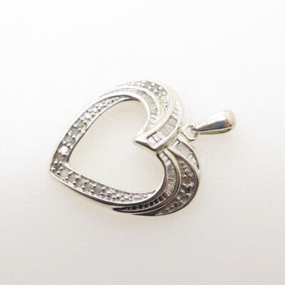 HAN 925 Sterling Silver Real Diamond Modernist Heart Pendant