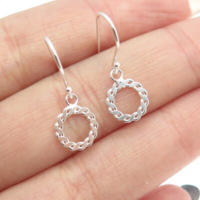 925 Sterling Silver Twisted Rope Circle Dangling Earrings