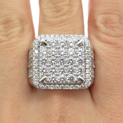 925 Sterling Silver Pave C Z Domed Ring Size 12.25