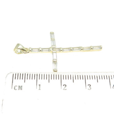 925 Sterling Silver Gold Plated Baguette-Cut C Z Cross Pendant