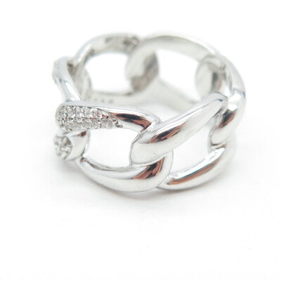 925 Sterling Silver C Z Cuban Chain Band Ring Size 7.25