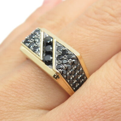 925 Sterling Silver Gold Plated Black C Z Ring Size 10