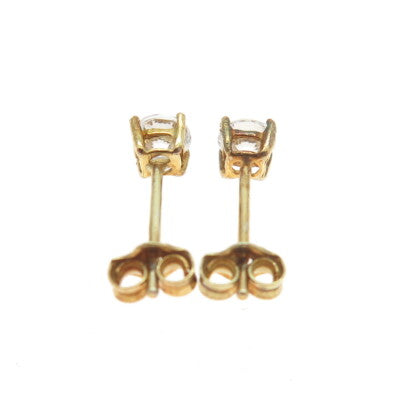 925 Sterling Silver Gold Plated Round-Cut C Z Stud Earrings