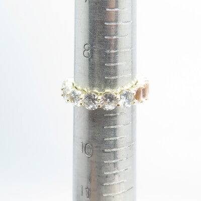 925 Sterling Silver Gold Plated White & Pink C Z Band Ring Size 9.25