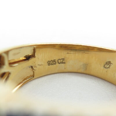 925 Sterling Silver Gold Plated White & Black C Z Ring Size 10.5
