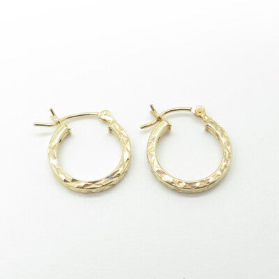 HAN 925 Sterling Silver Gold Plated Textured Hoop Earrings