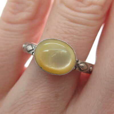 CAROLYN POLLACK 925 Sterling Silver Vintage Real MOP Oxidized Ring Size 8.25