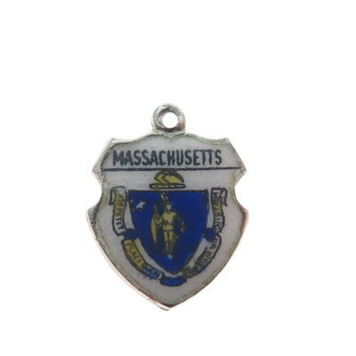 925 Sterling Silver Vintage Enamel "Massachusetts" Coat of Arms Charm Pendant