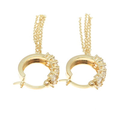 925 Sterling Silver Gold Plated Round-Cut C Z Tassel Hoop Dangling Earrings