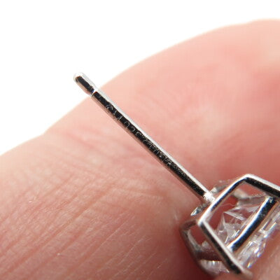 925 Sterling Silver Princess-Cut Shaped White C Z Stud Earrings