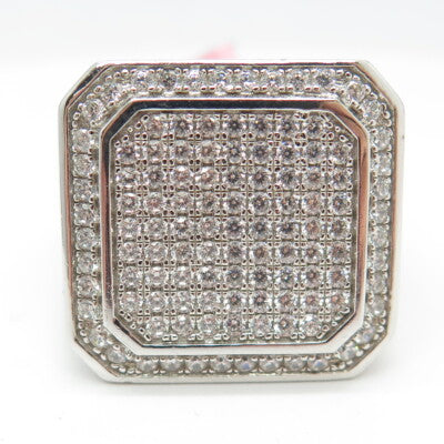 925 Sterling Silver Pave C Z Domed Ring Size 9.25