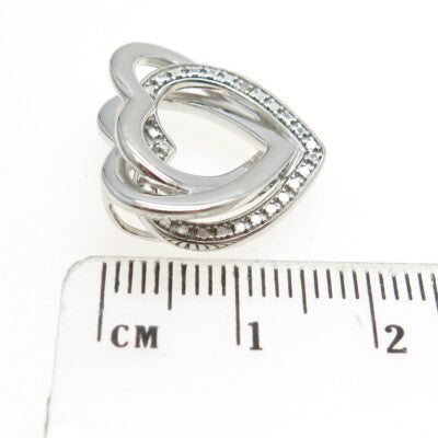925 Sterling Silver Real Diamond Accent Interlocked Heart Pendant