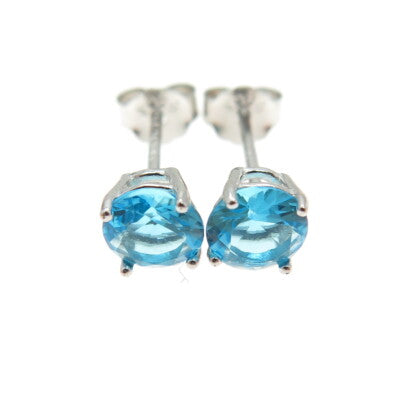 925 Sterling Silver Round-Cut Shaped Swiss Blue C Z Stud Earrings