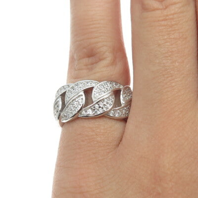 925 Sterling Silver Pave C Z Cuban Chain Band Ring Size 5.5