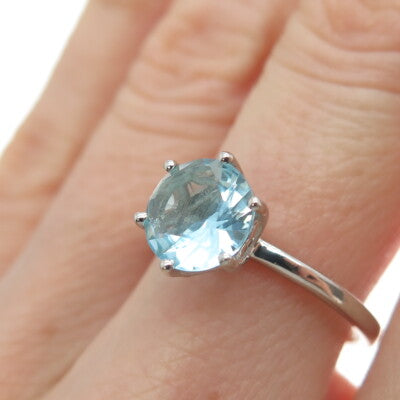 DAZZLERS 925 Sterling Silver Round-Cut Nano Blue Topaz Ring Size 7