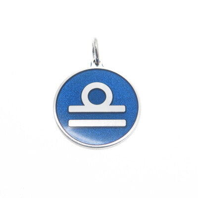 925 Sterling Silver Blue Enamel Libra Zodiac Sign Minimalist Charm Pendant