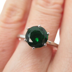 DAZZLERS 925 Sterling Silver Round-Cut Nano Chrome Diopside Ring Size 6.25