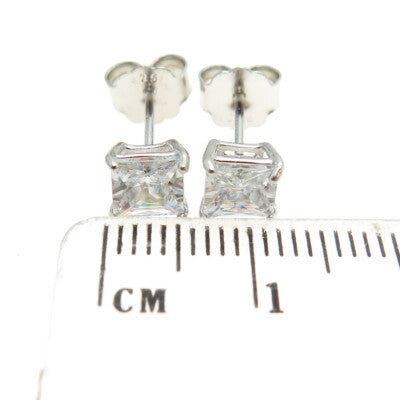 925 Sterling Silver Princess-Cut Shaped White C Z Stud Earrings
