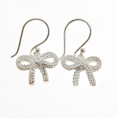 925 Sterling Silver Bow Roped Dangling Earrings