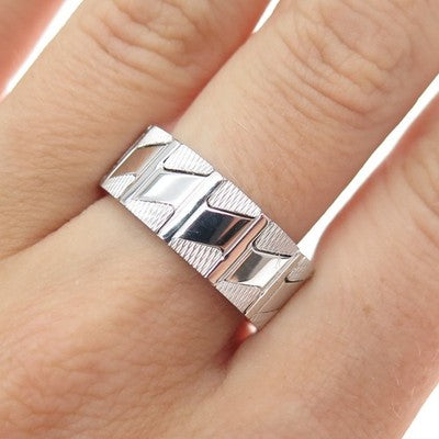 NEOS 925 Sterling Silver Textured Zig Zag Band Ring Size 8.25
