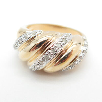 ROSS SIMONS 925 Sterling Silver Gold Plated Real Round-Cut Diamond Ring Size 6