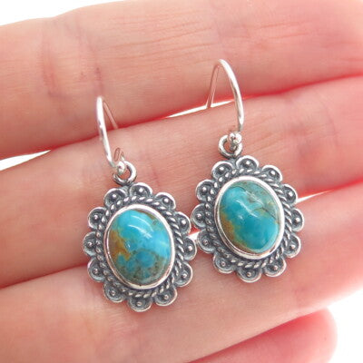 DESERT WIND 925 Sterling Silver Southwestern Real Turquoise Dangle Earrings