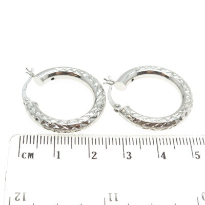 925 Sterling Silver Diamond-Cut Hoop Earrings
