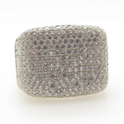 925 Sterling Silver Pave C Z Domed Ring Size 12.5