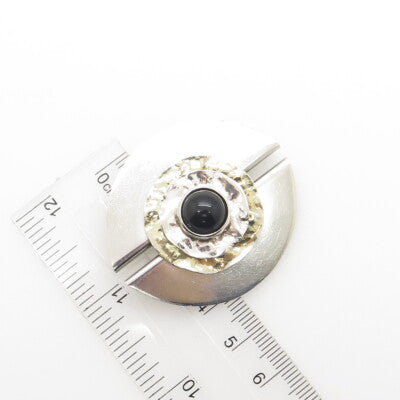 CHAIM PAZ Sterling Silver 2-Tone Vintage Jerusalem Black Onyx Modernist Brooch